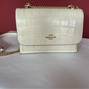 Coach Klare Cream Croc-Embossed Shoulder Bag
